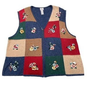 VTG patchwork floral embroidered vest 1X